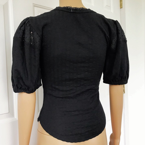 NWT free people bubble sleeve lace black top S - Picture 3 of 8